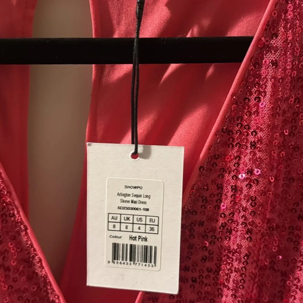 ARLINGTON MIDI DRESS - SEQUIN LONG SLEEVE DRESS IN HOT PINK - Picture 5 of 5